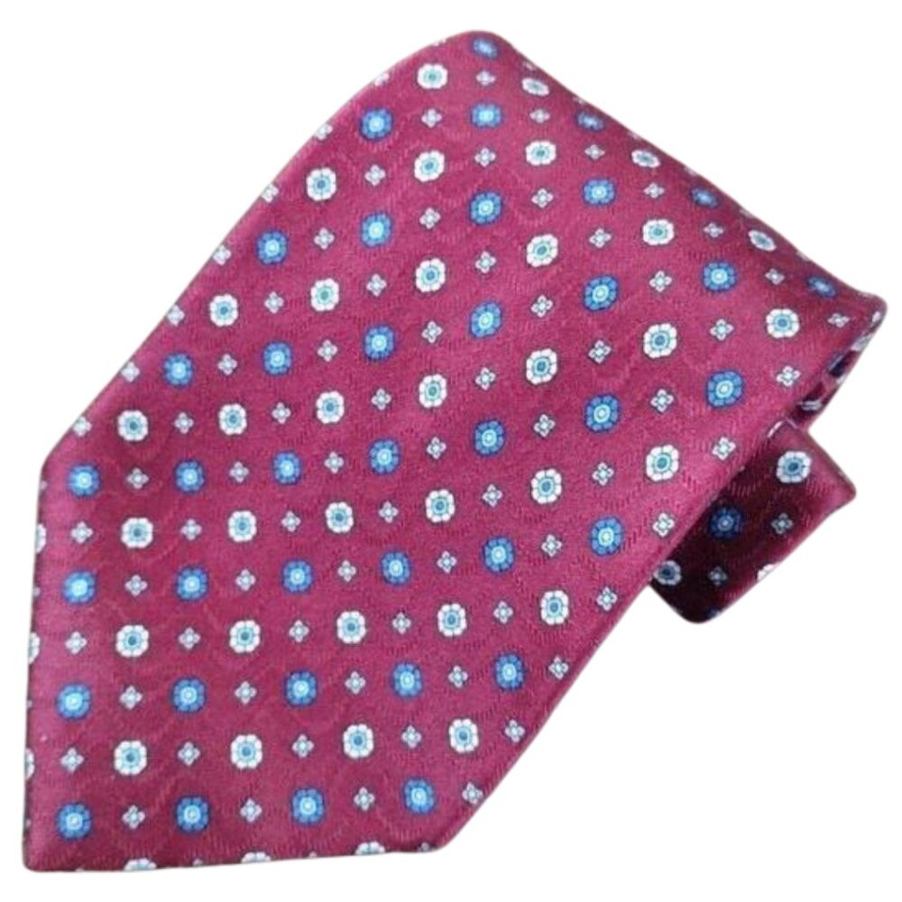 100% Silk Tie Necktie Mini Floral Vintage Hathaway Men's Red Blue White